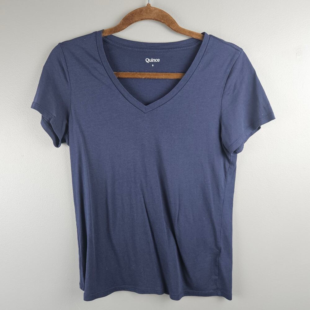 Quince Cotton Modal V Neck Tee Navy Blue Size Small